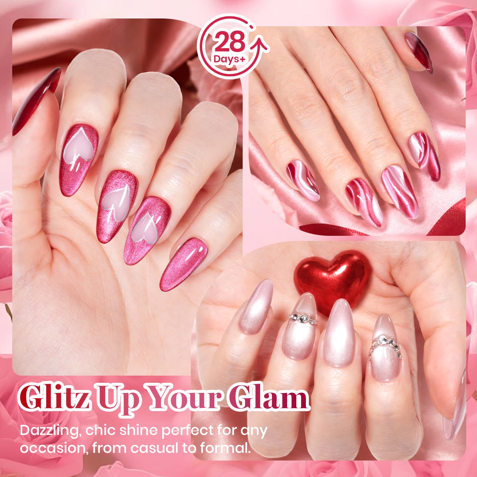 Beetles Garden Kiss 6 Colors Pink Glitter Gel Cat Eye Gel Polish 7.5ml Set