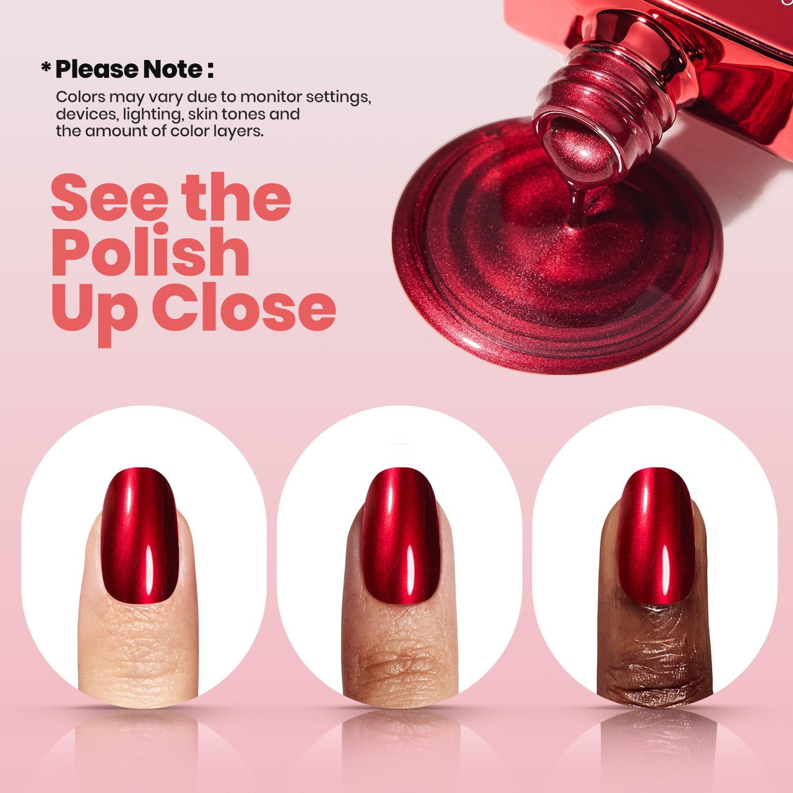 Beetles Red Chrome Nail Polish - Cherry Mirror Chrome Nail Polish Metallic Effect Quick-Drying Glossy