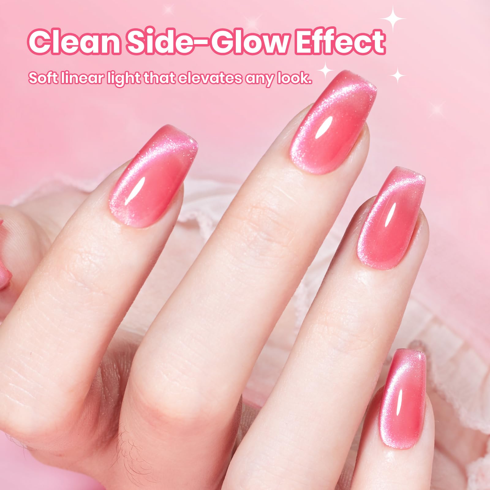 Beetles Apple Sweet Gleam Pink Cat Eye Gel Nail Polish - 15ML Glitter Pink Cat Eye Spring Gel Polish