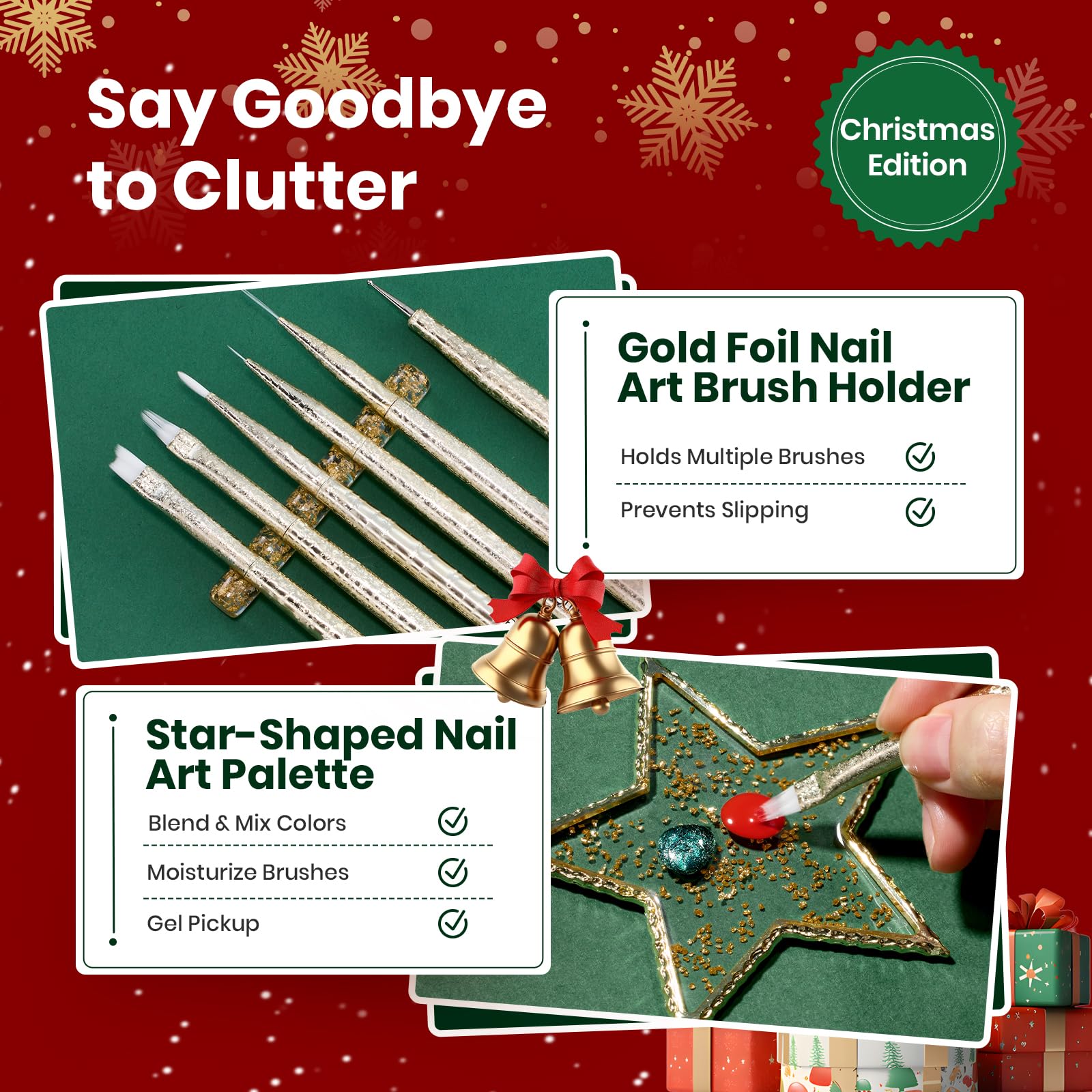 Beetles Christmas Nail Art Brushes 6pcs – Golden Gleam Nail Art Tools Liner Brushes for Nails