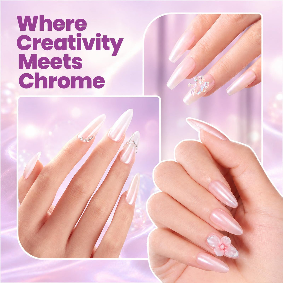 Beetles Chrome Nail Powder 2 Jars White Pearl and Purple Aurora