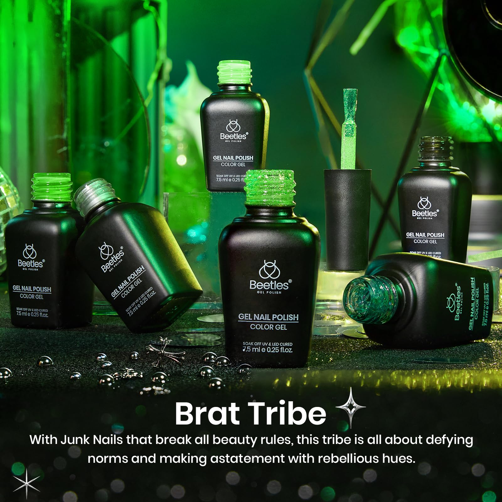 Brat Tribe - 6 Colors Fall Glitter Halloween Neon Green Gel Nail Polish Set