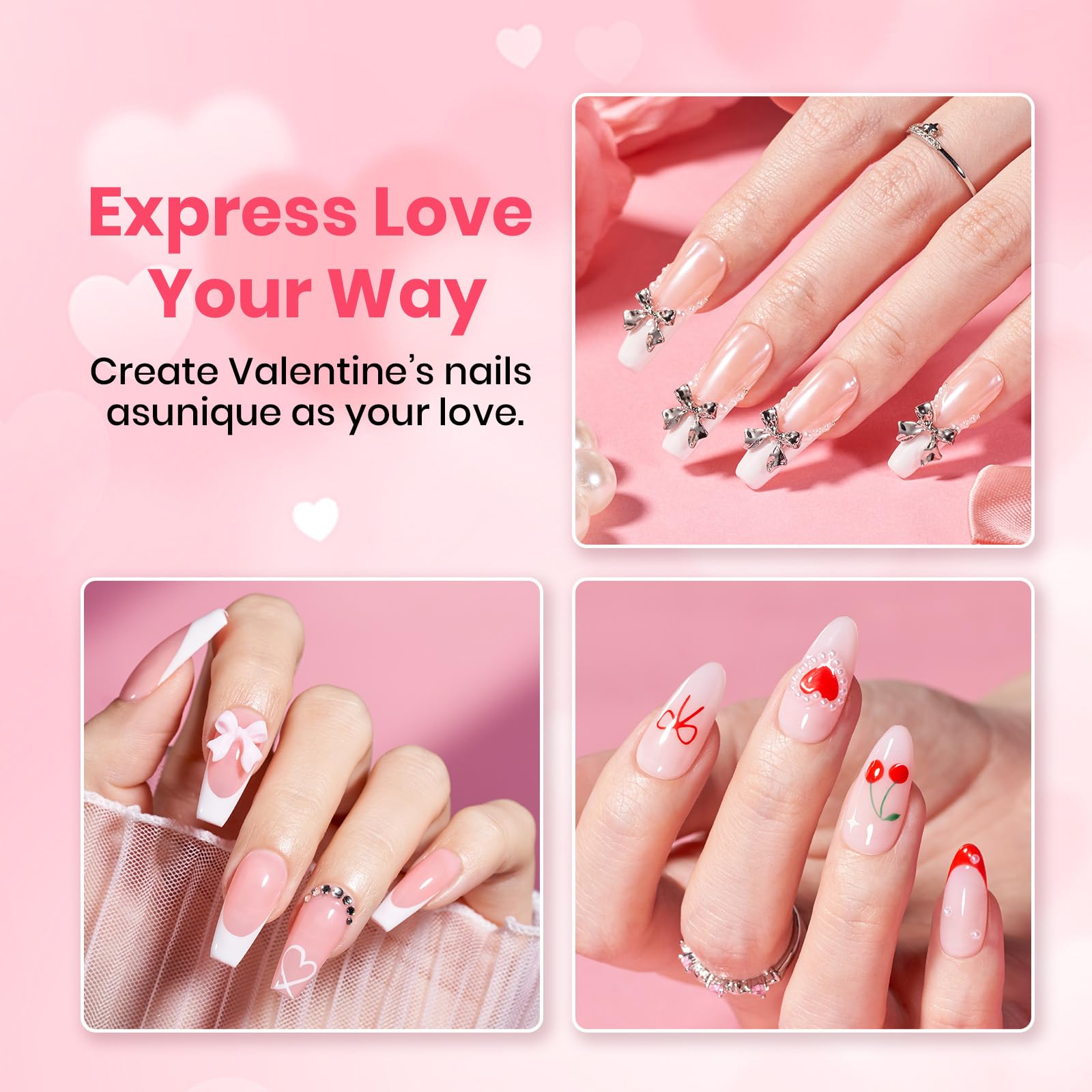Beetles 3D Gel Nail Art Rhinestones Glue Kit - Valentine Nails Limited Nail Decorations for Nail polish
