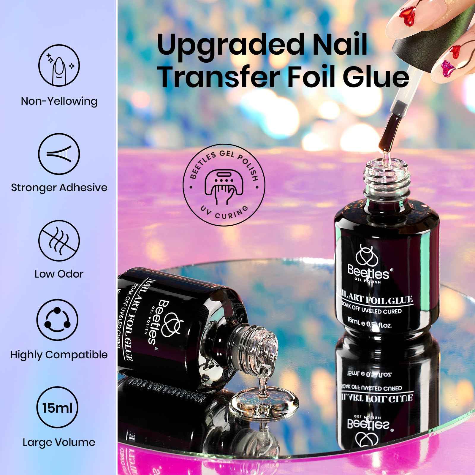 Beetles Nail Foil Art Kit 15ML*2 With 20 Pcs Classic Stickers Nail Transfer Set