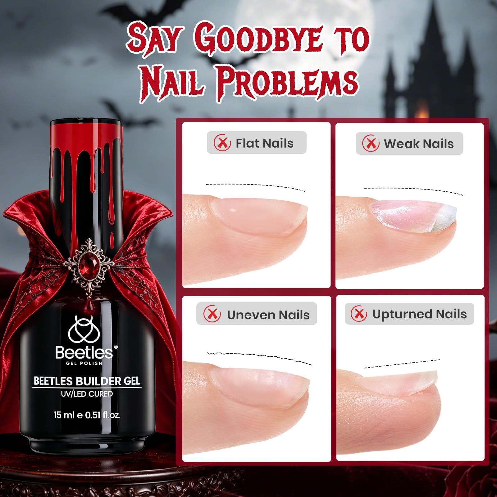 Beetles Halloween Builder Gel Nails Kit HEMA & TPO-Free 15ml 8 in 1 Red & Nail Brush 2026 Limited Edition