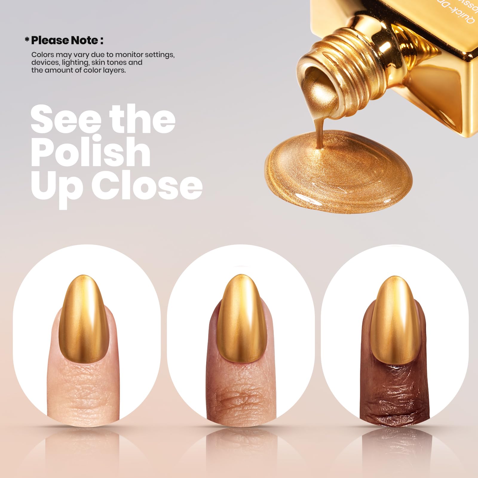 Beetles Mirror Gold Nail Polish – Golden Shine Quick-Drying Metallic Fingernail Polish Glossy Mirror Shine