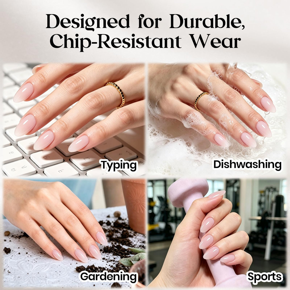 Beetles Milky Pink Press On Nails Short Almond Gel Painted Soft Nails Gel