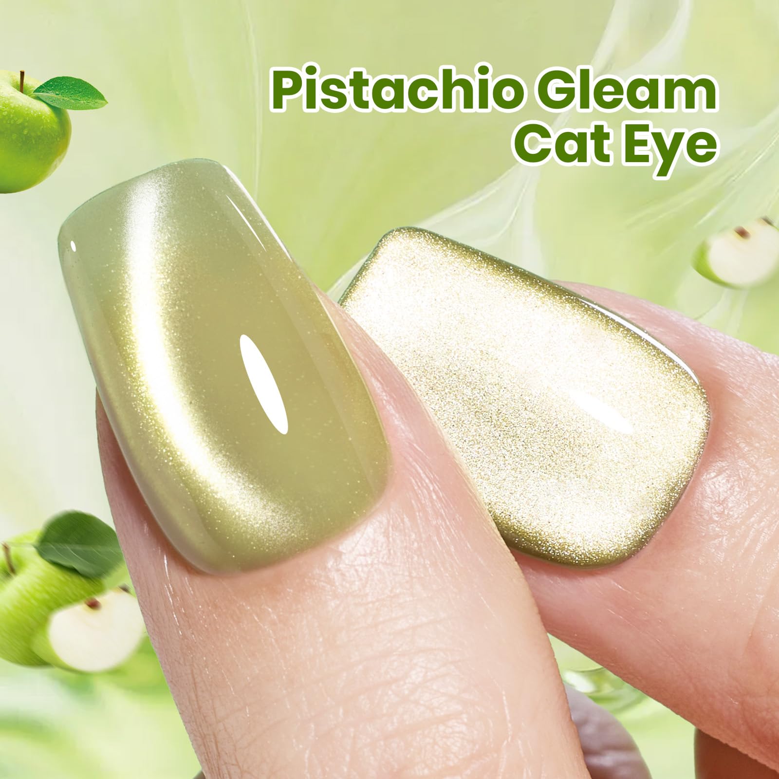 Beetles Pistachio Gleam Green Cat Eye Gel Nail Polish - 15ML Spring Gel Polish Light Green Cat Eye