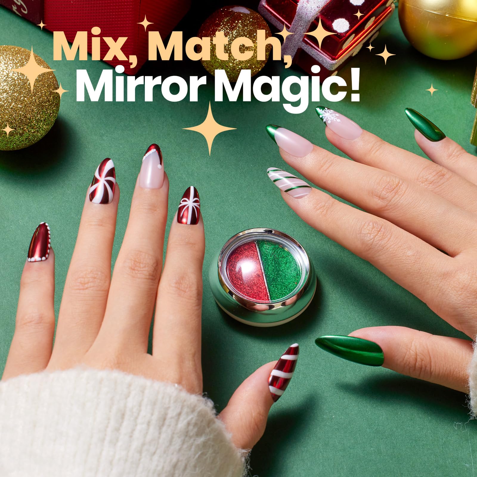 Beetles Chrome Nail Powder Christmas 2 Colors Mirror Effect Red Green Metallic Cromer Powder for Nail