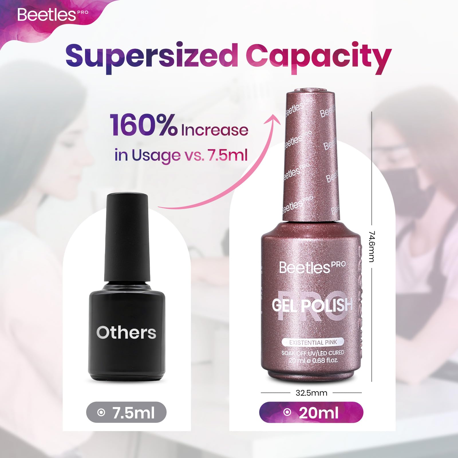 Beetles Pro Shimmer Gel Polish - Existential Pink Rose Gold Color 20ML Pink Shimmer Gel Polish