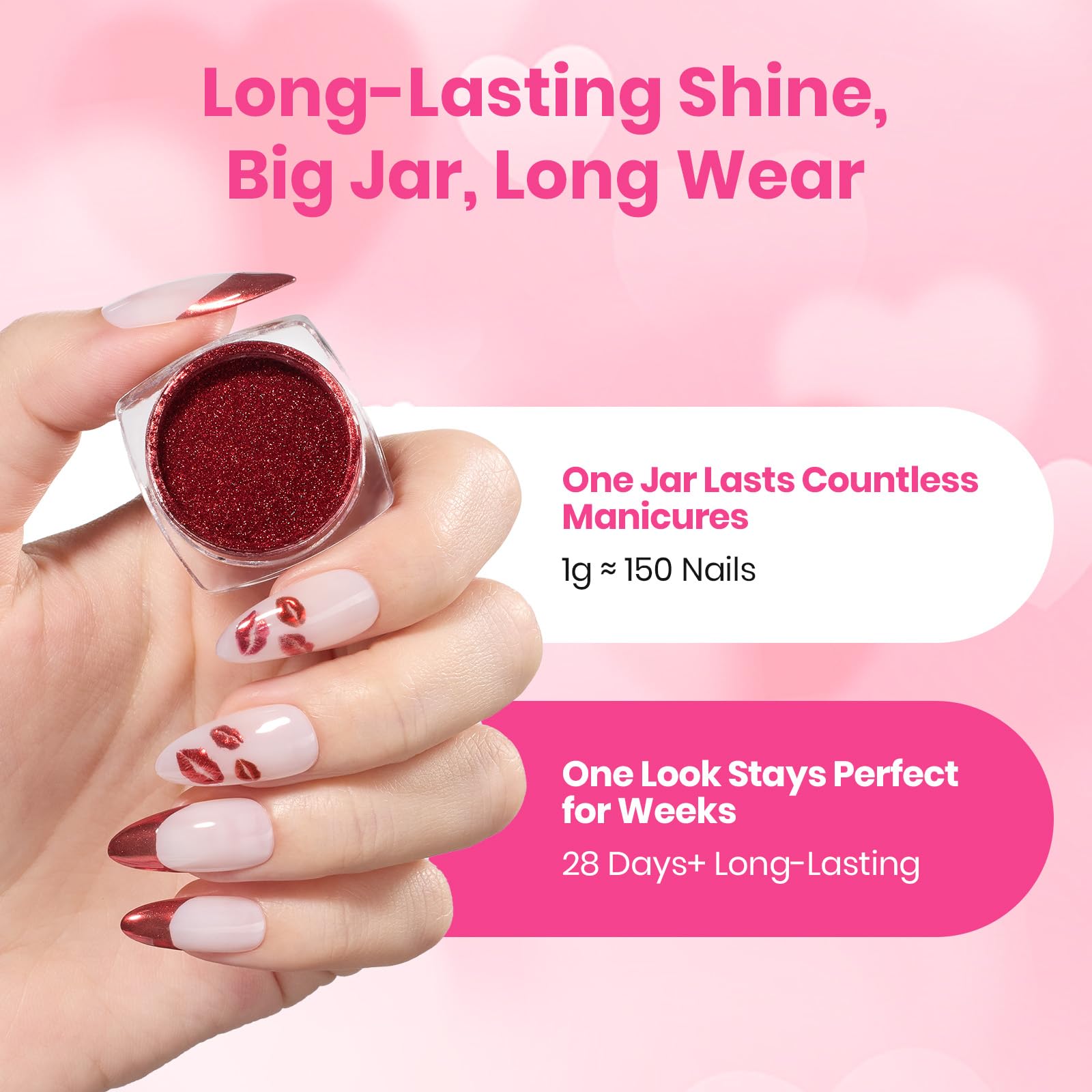 Beetles Valentines Red Chrome Nail Powder Mirror Effect Chrome Powder