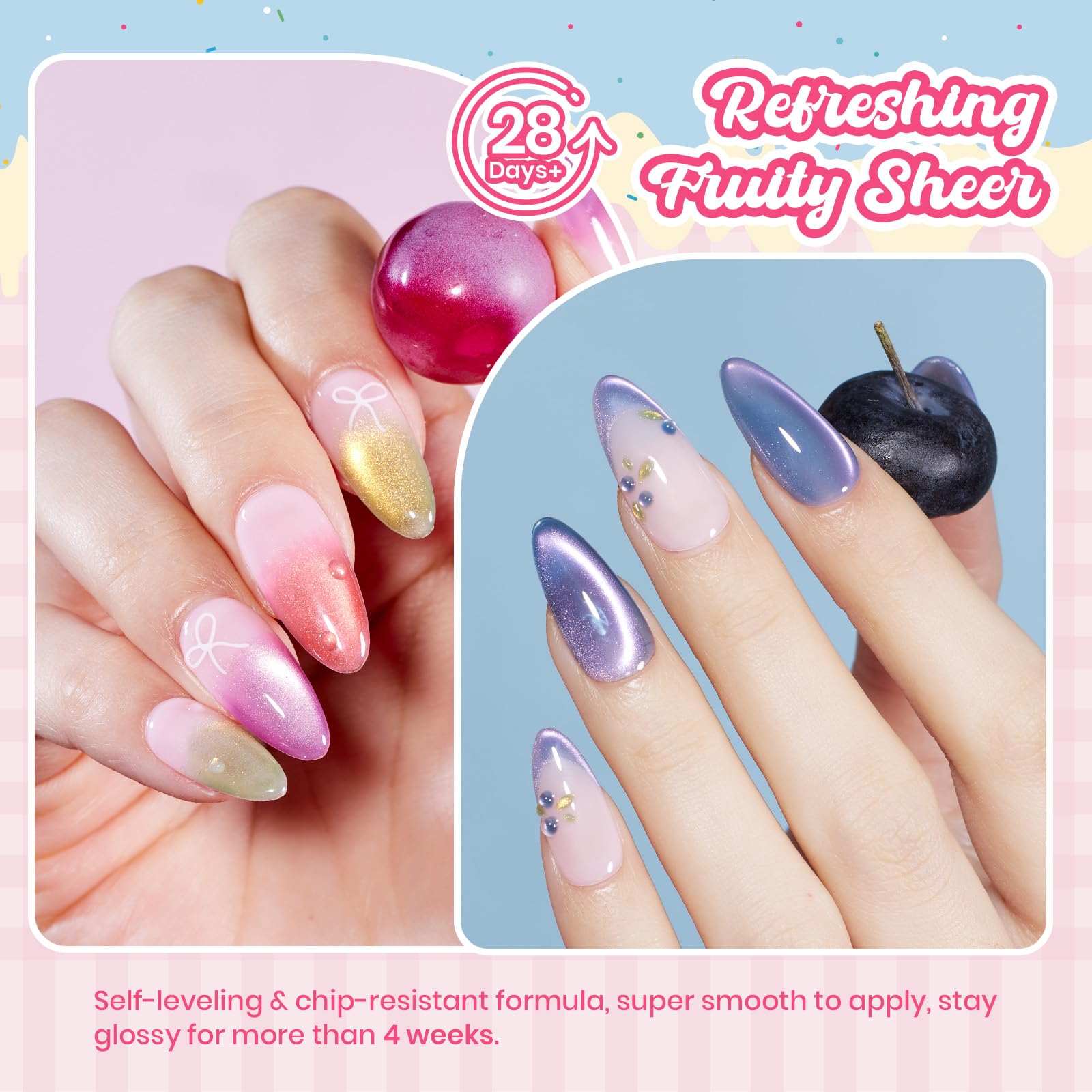 Beetles Fruit Magnet Cat Eye Gel Nail Polish Set - Spring Nails 6 Colors Spring Gel Polish Kit Glitter Cat Eye