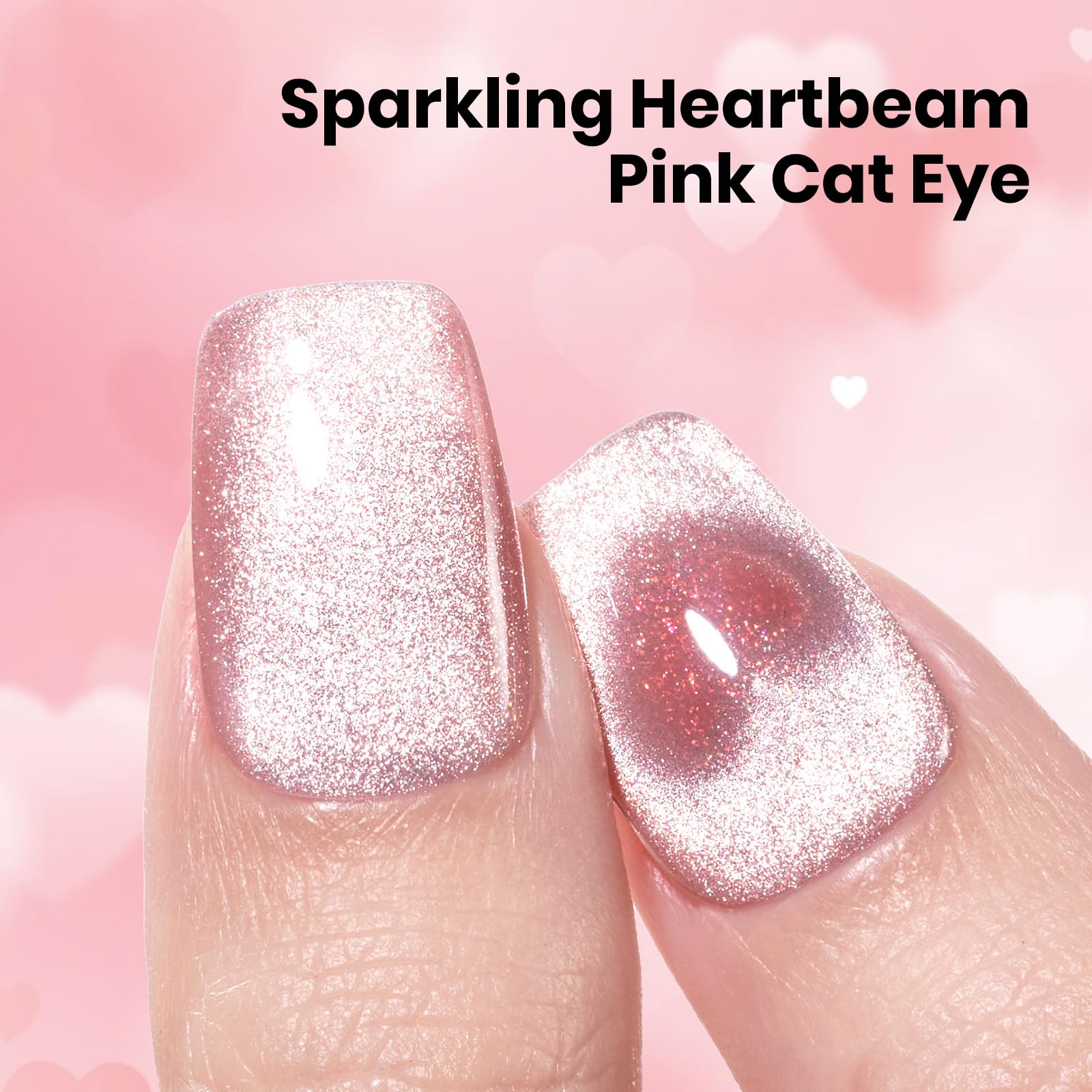 Beetles Heartbeam Pink Gel Nail Polish - 15ML Valentine Nails Pink Cat Eye Glitter Nail Polish