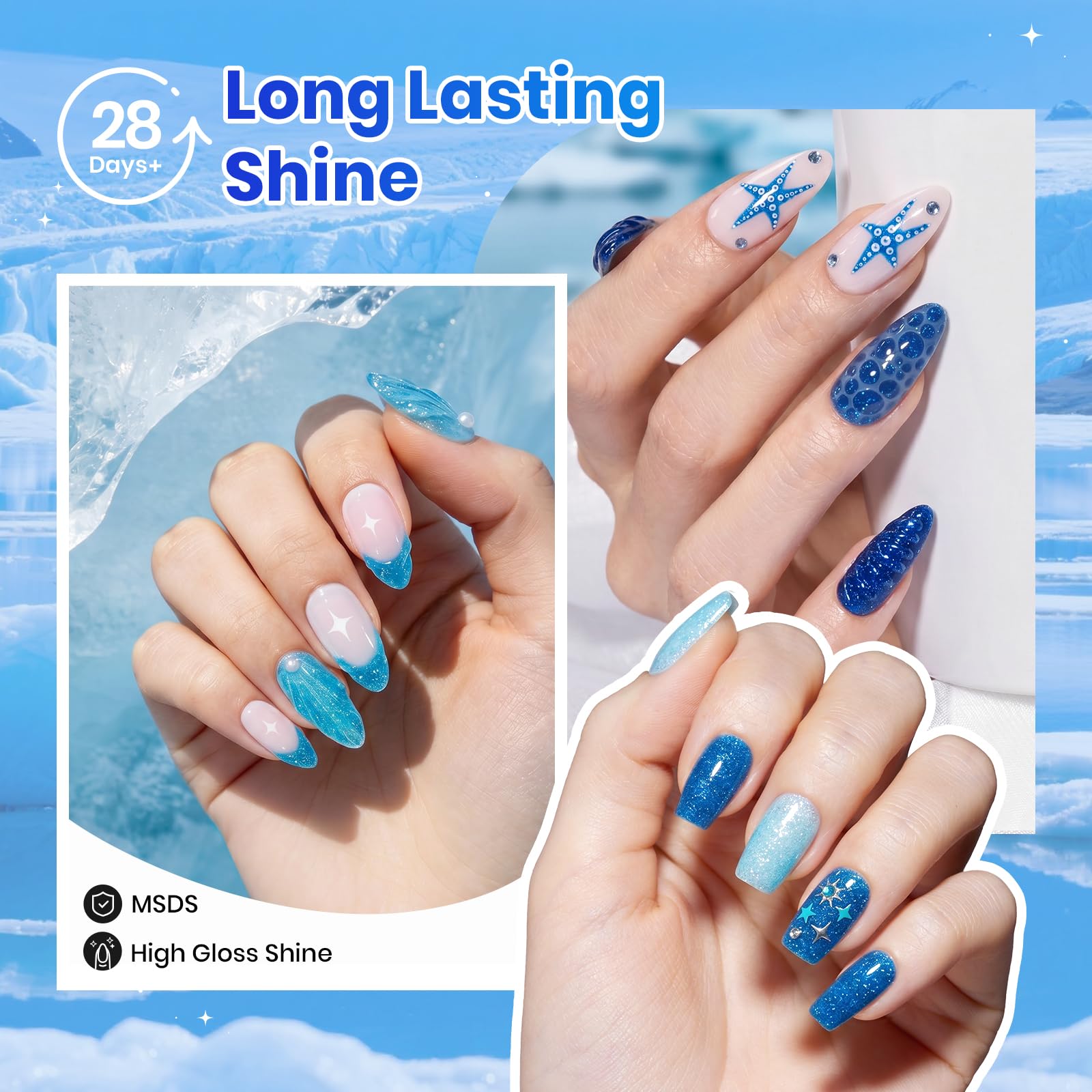 Glacier Diamond | 6 Colors Blue Gel Polish Set Glitter Nails