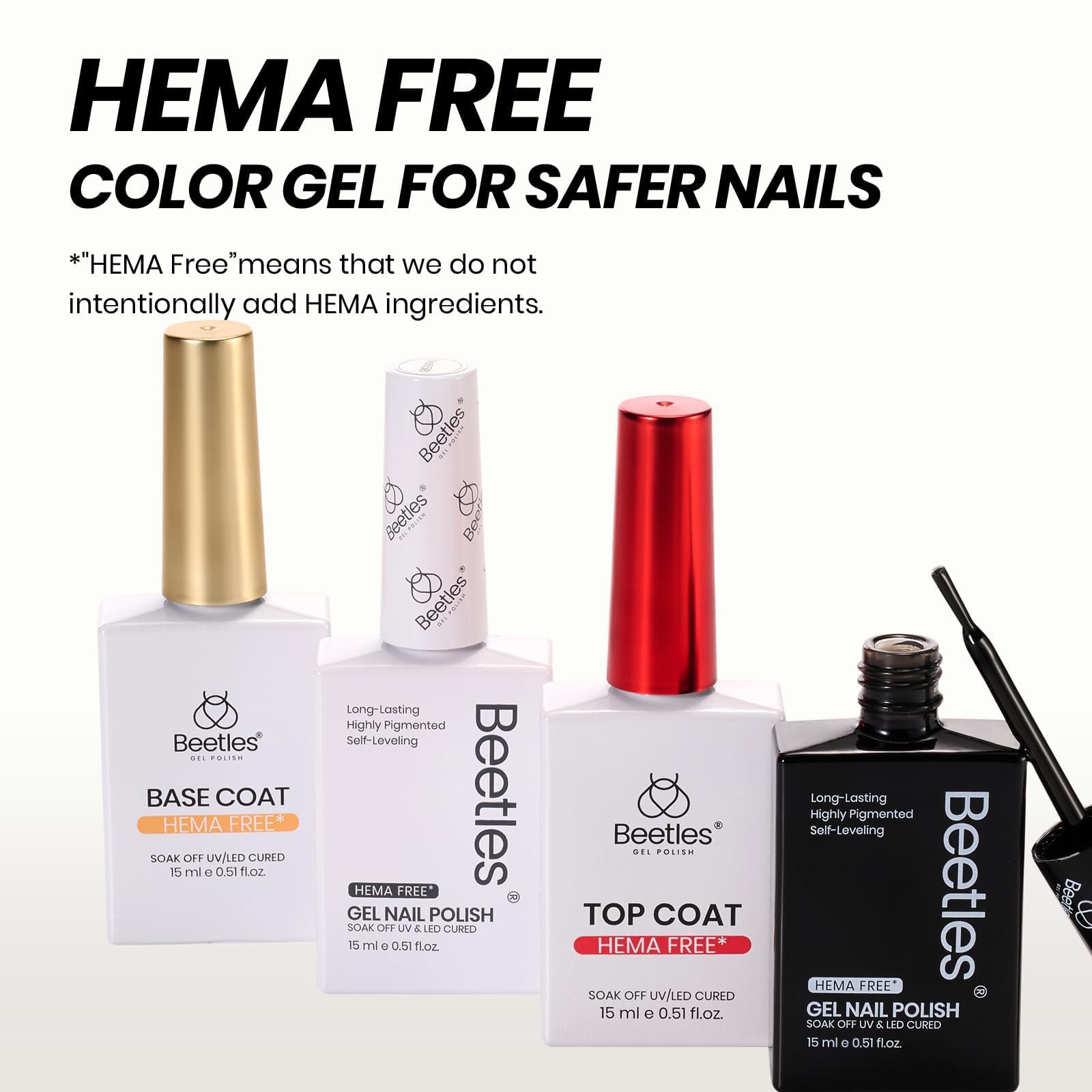 Beetles Black White Gel Polish Kit - Ink Snow Twins Collection, 4pc 10ML French Nail Kit Hema-Free Black and White Colors
