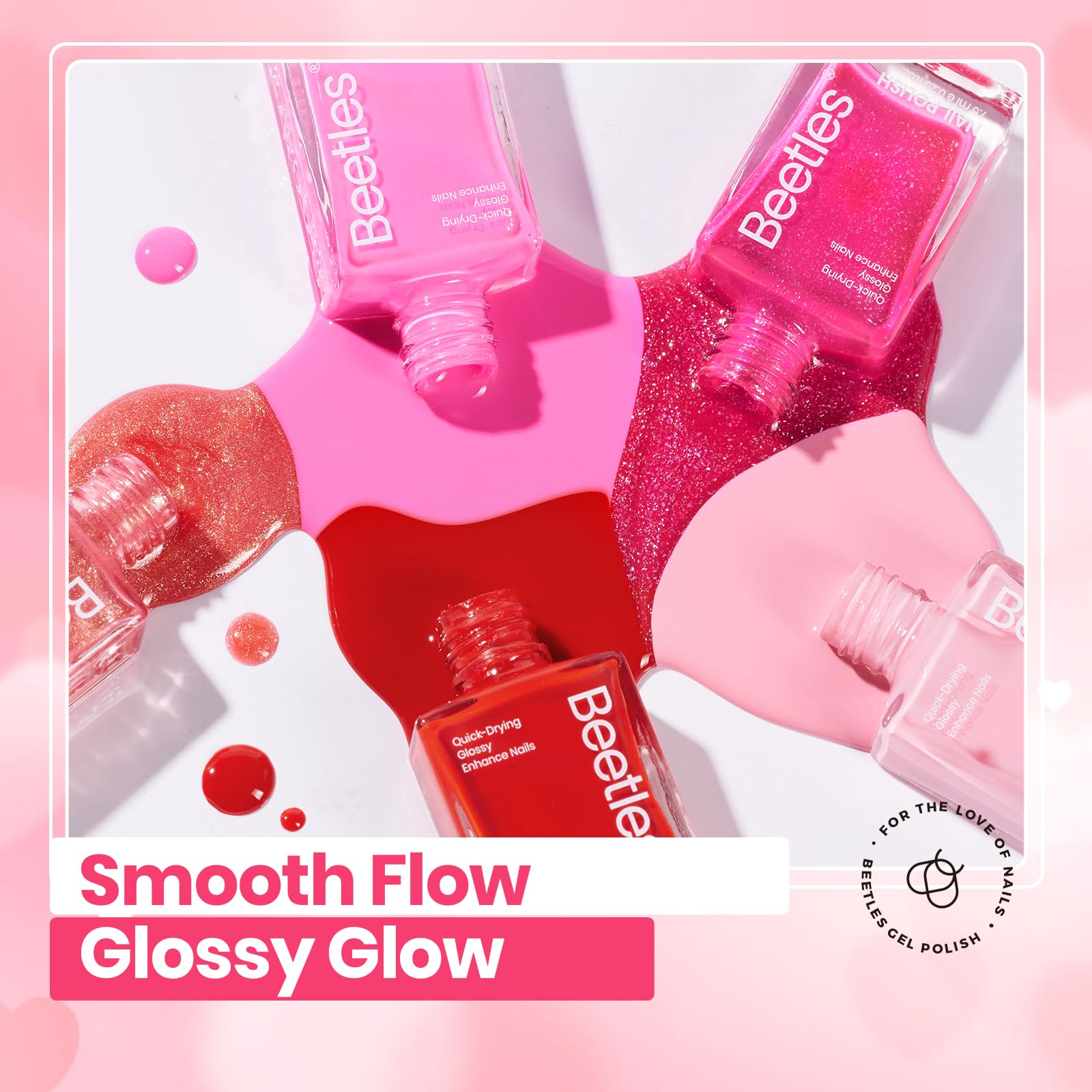 Beetles Pink Nail Polish Set - Love's Prism 12 Colors Valentine Nails Quick Dry Nail Polish Set