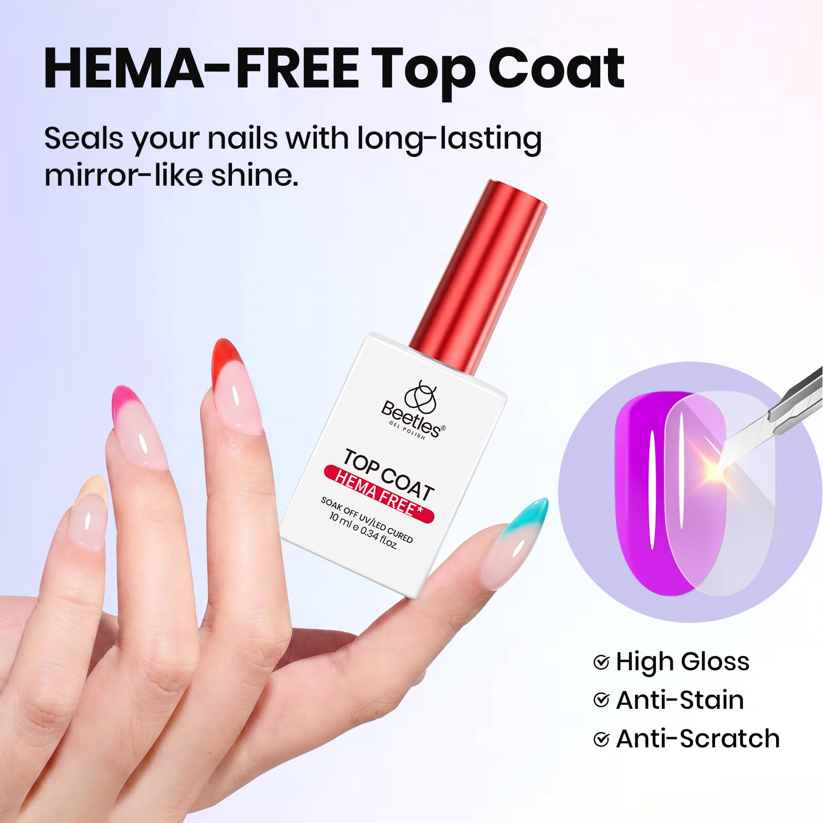 Beetles 4 Pcs Triple-Free Formula Protein Nail Prep Dehydrator & Primer Set Gel Top Coat and Base Coat