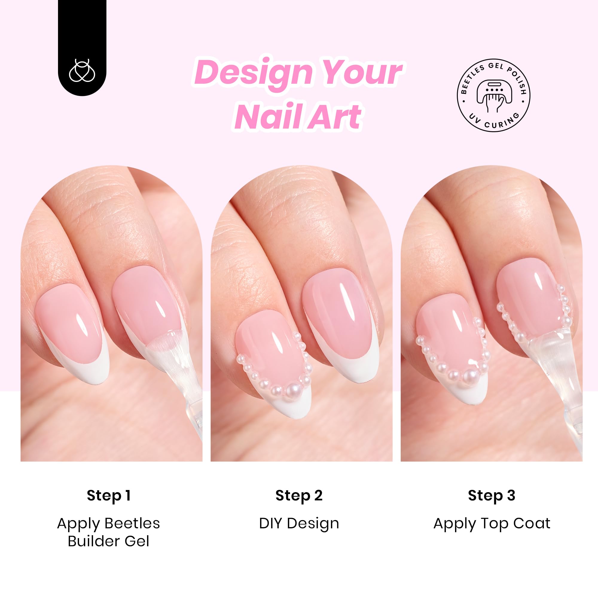 Beetles  Gel Nail Kit, French Tip Press On Nails Short Almond Kit with 224Pcs Nail Tips