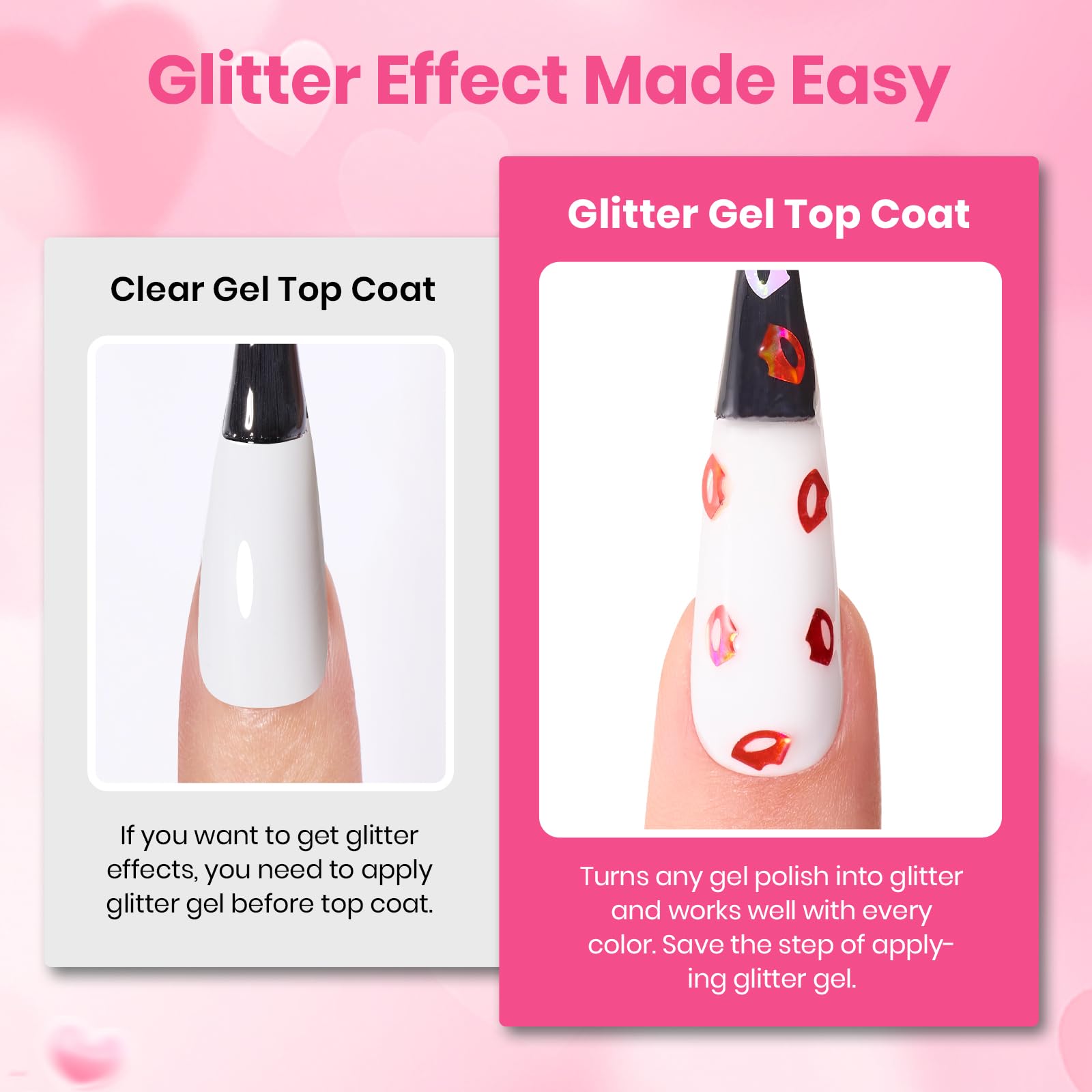 Beetles Valentine Nails Gel Top Coat Set - 6Pcs 10ml Heart Sparkle Cat Eye (Valentine's Limited)