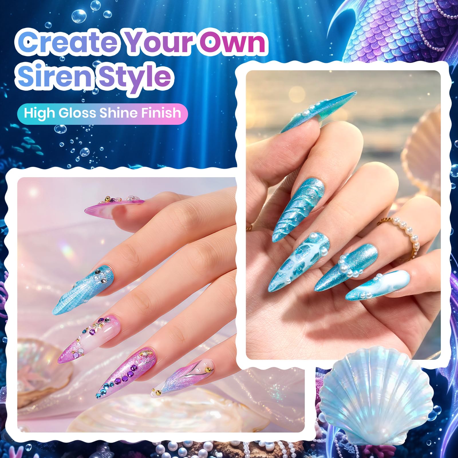 Beetles Siren Scale Glitter 6 Colors Gel Nail Polish Set 9ml With Rhinestones & Swatch Card