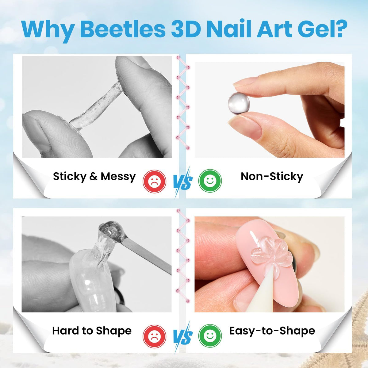 Beetles 3D Gel Nail Art & 3D Mold 1.06 oz Pearl White with Sculpting Pen