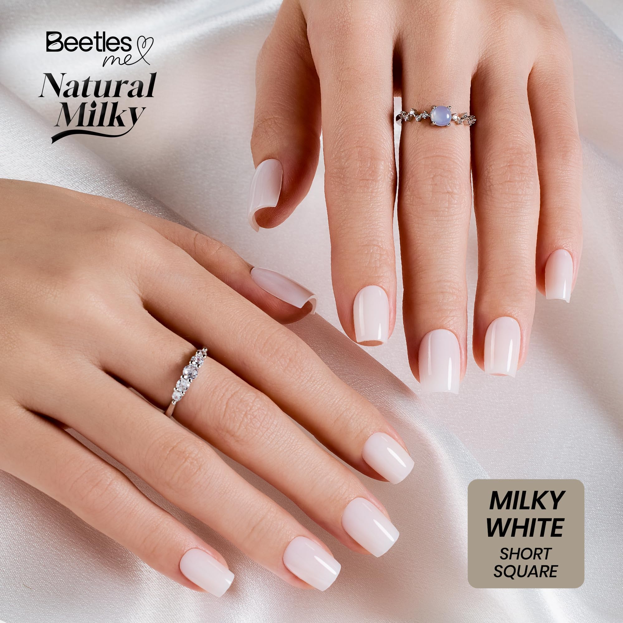 Beetles Natural Milky Press On Nails | Milky White Short Square 15 sizes-30Pcs