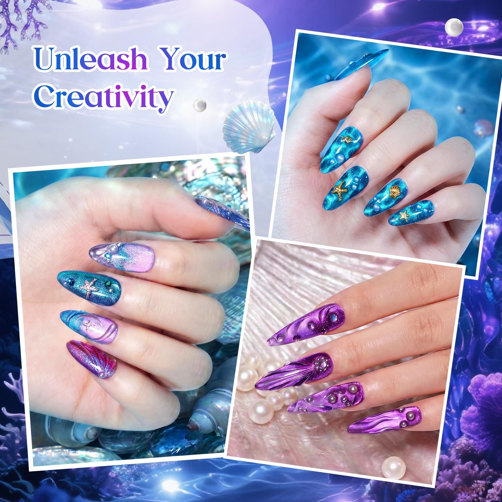 Beetles Siren Song Cat Eye  6 Colors 9ml Gel Nail Polish Set With Cat Eye Magnet Water Ripple Magnet Stick Nail Charms