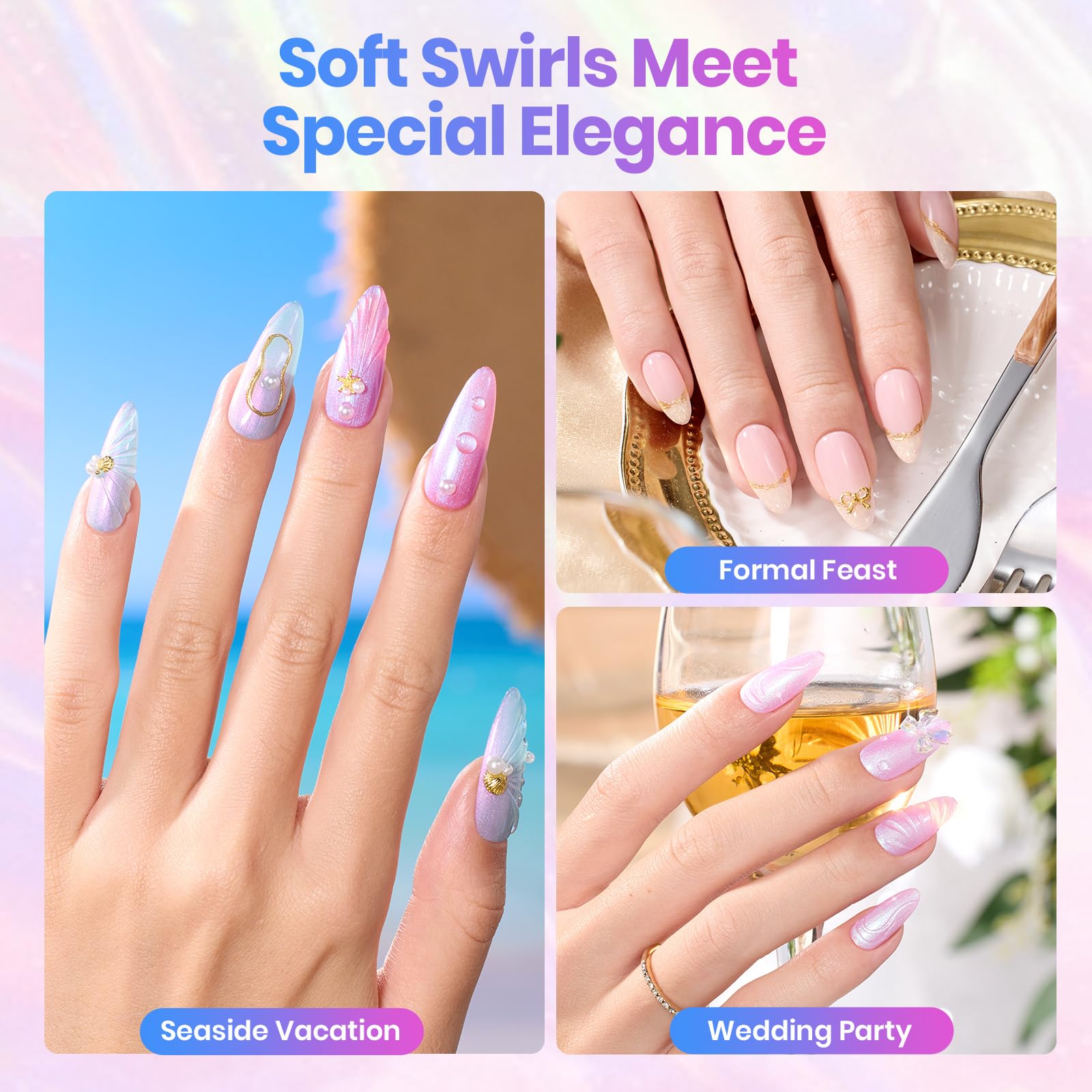 Beetles Shell Thread Gel Nail Polish Set - Stay Shining Pearly Swirl Shade Set