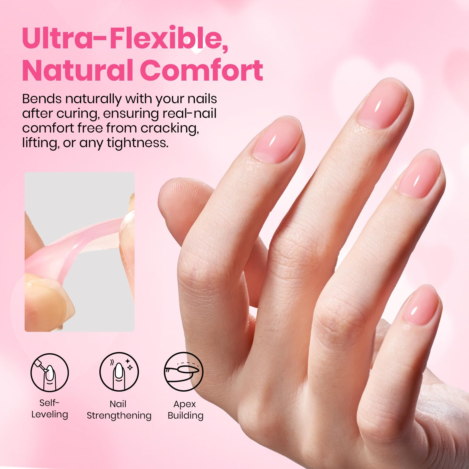 Valentine Nails Essential: Beetles Heart Glitter Gel Top Coat & Pink Rubber Base Builder Nail Gel Set