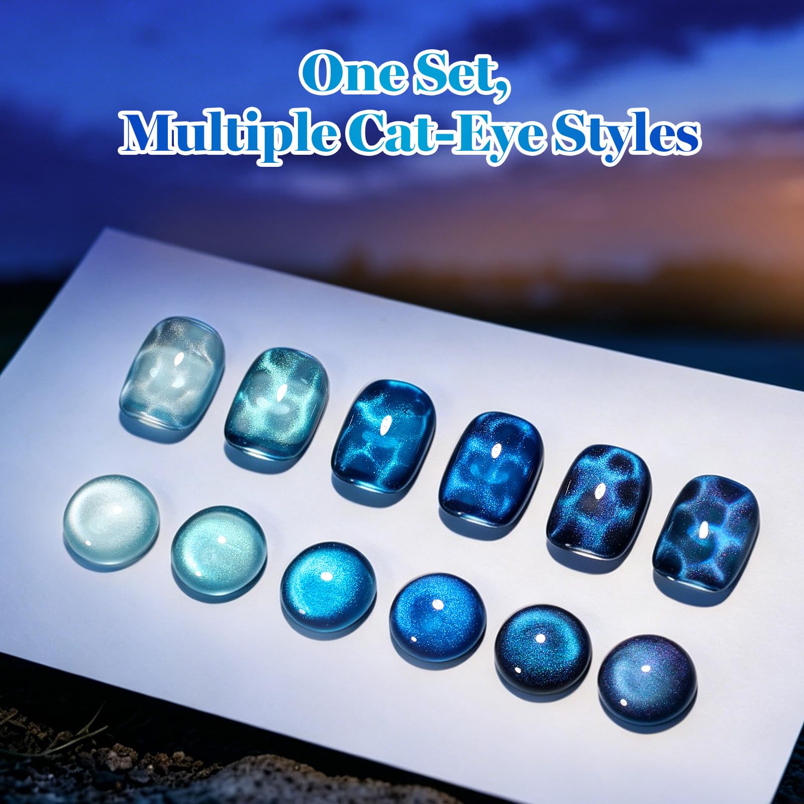 Beetles Blue Hour 6 Colors Cat Eye Gel Nail Polish Set 15ML Full Size Glass Cat Eye Magnetic Effect