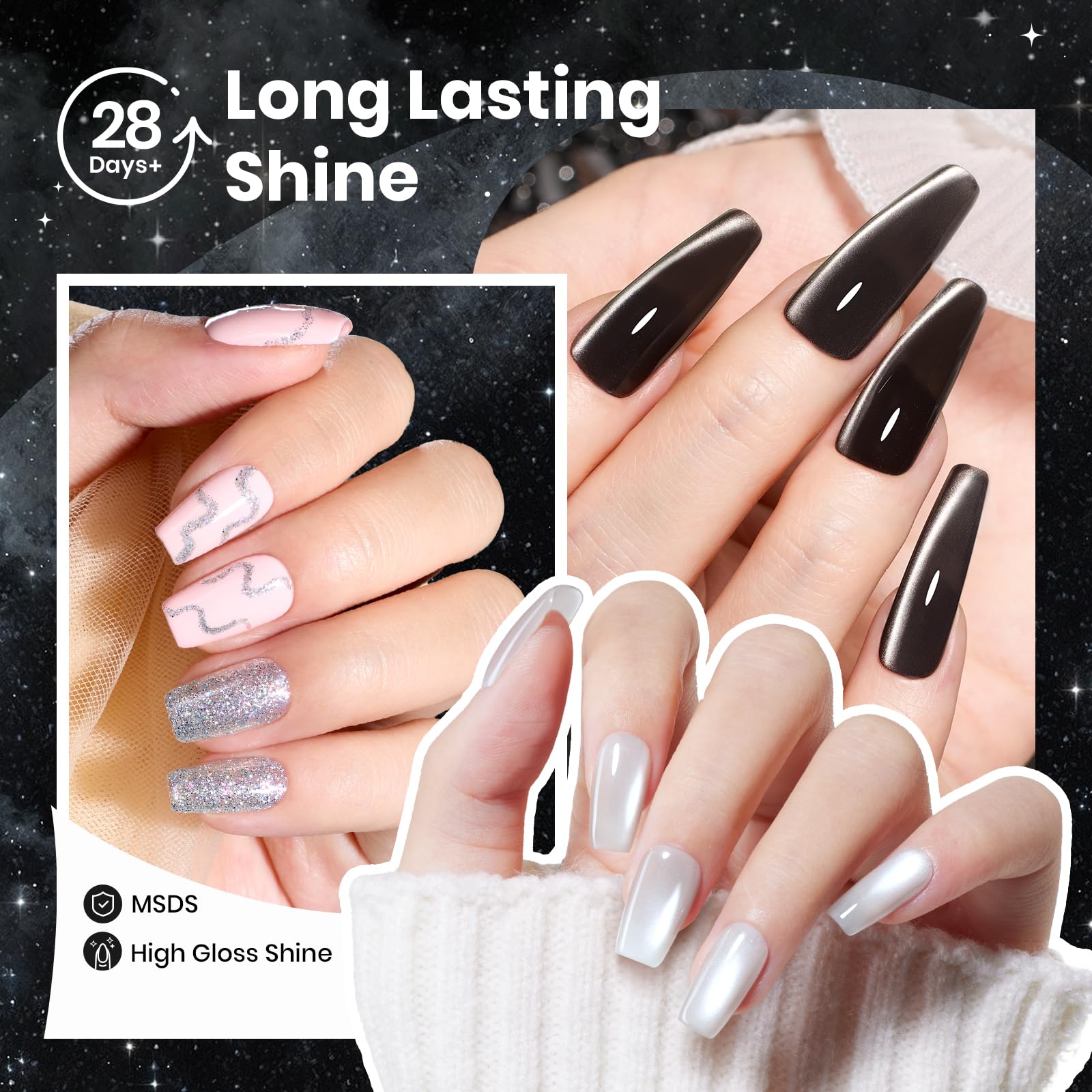 Beetles Sparkling Platinum 6 Colors Twilight Gleam Shine Cat Eye Glitter Shimmer Gel Nail Polish Set