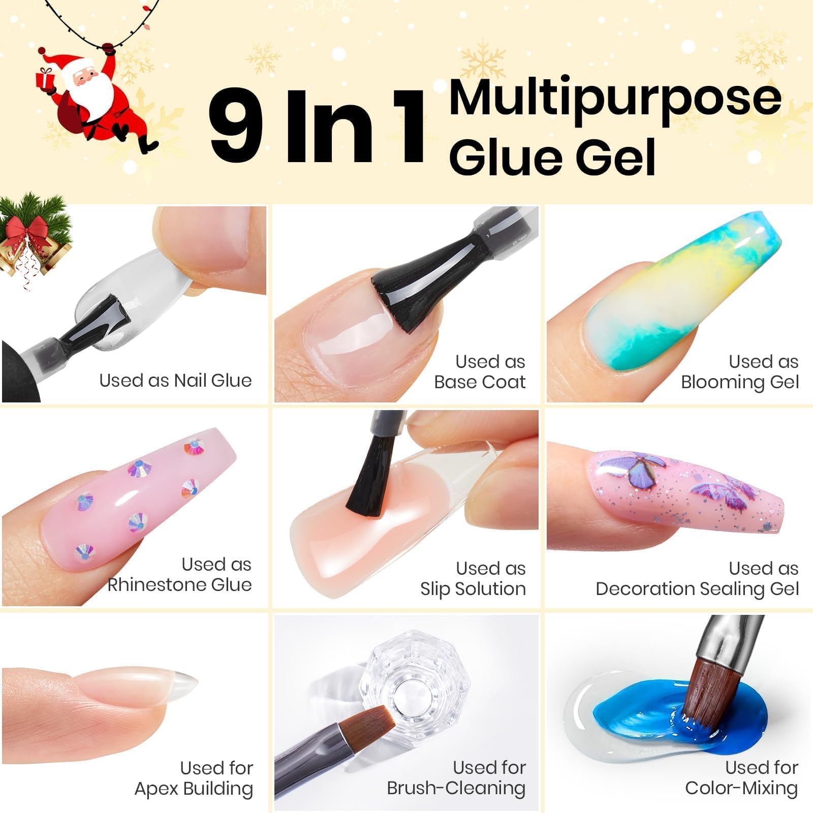 Beetles Christmas Limited Gel Nail Glue 2PCS 9 In 1 Gel Nail Glue Kit