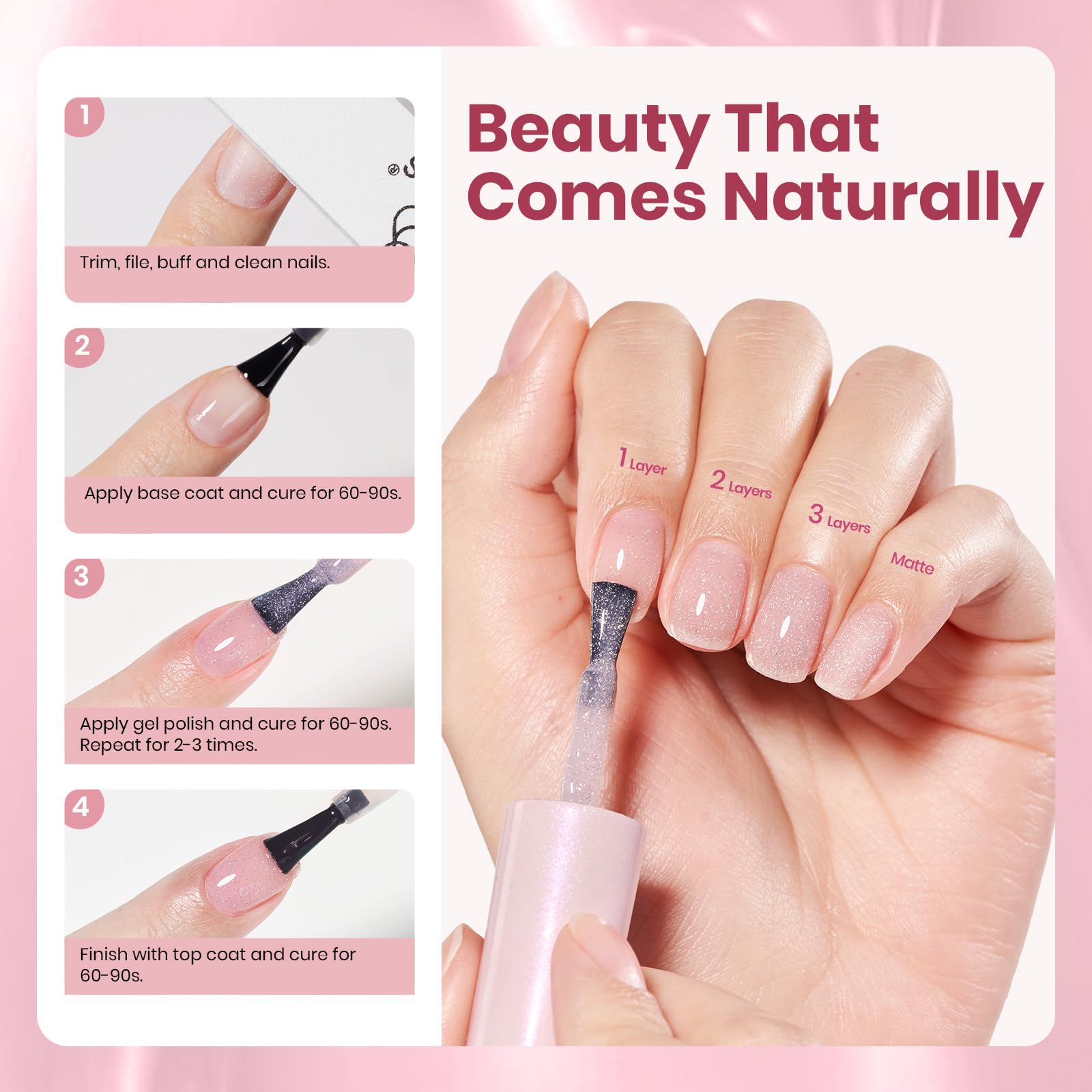 Beetles Glitter Pink Gel Nail Polish -  Valentines Nails 15ML Soft Glow Fragments Pink Nude Natural Glitter Gel Polish