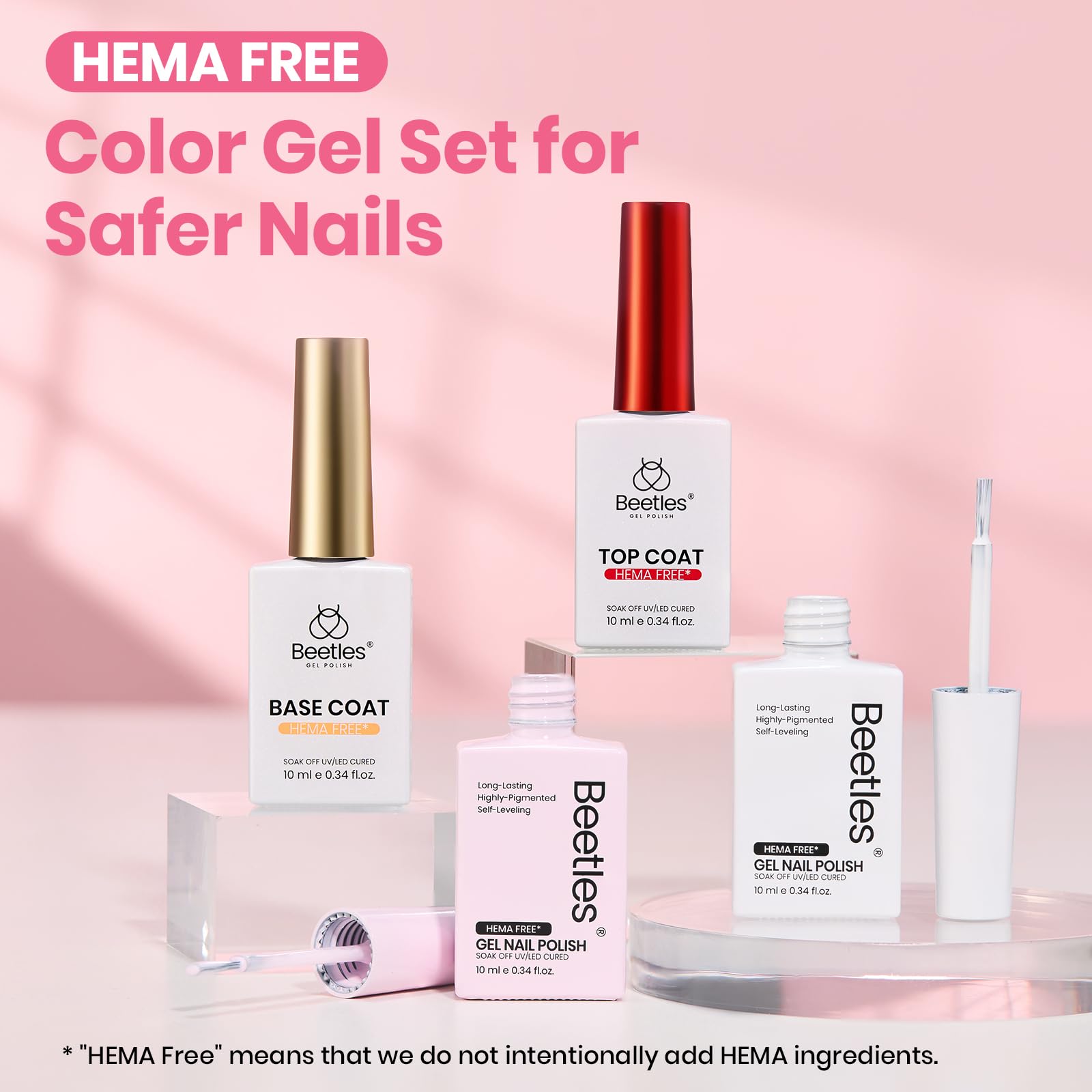 Beetles Pastel Gel Polish Set - Petal Ivory, 4Pcs White & Pink Gel Nail Polish with Base Coat Top Coat, Soak Off UV LED Lamp French Nails Art for Spring Nails