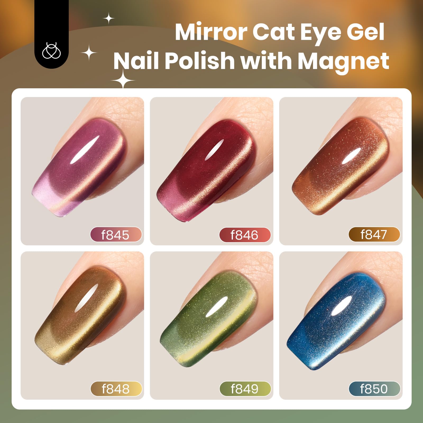 Golden Mirage - 6 Colors Cat Eye Glitter Magnetic Fall Gel Nail Polish Set