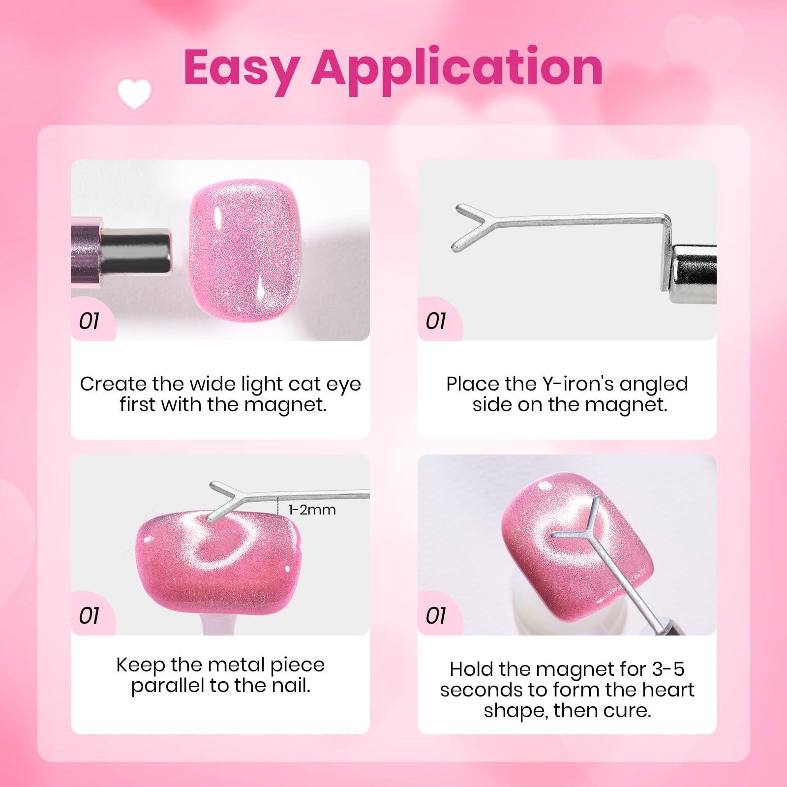 Beetles Sweet Crush Glow Pink Cat Eye Gel Nail Polish - 15ML Valentine Nails Pink Cat Eye Glitter Gel Polish