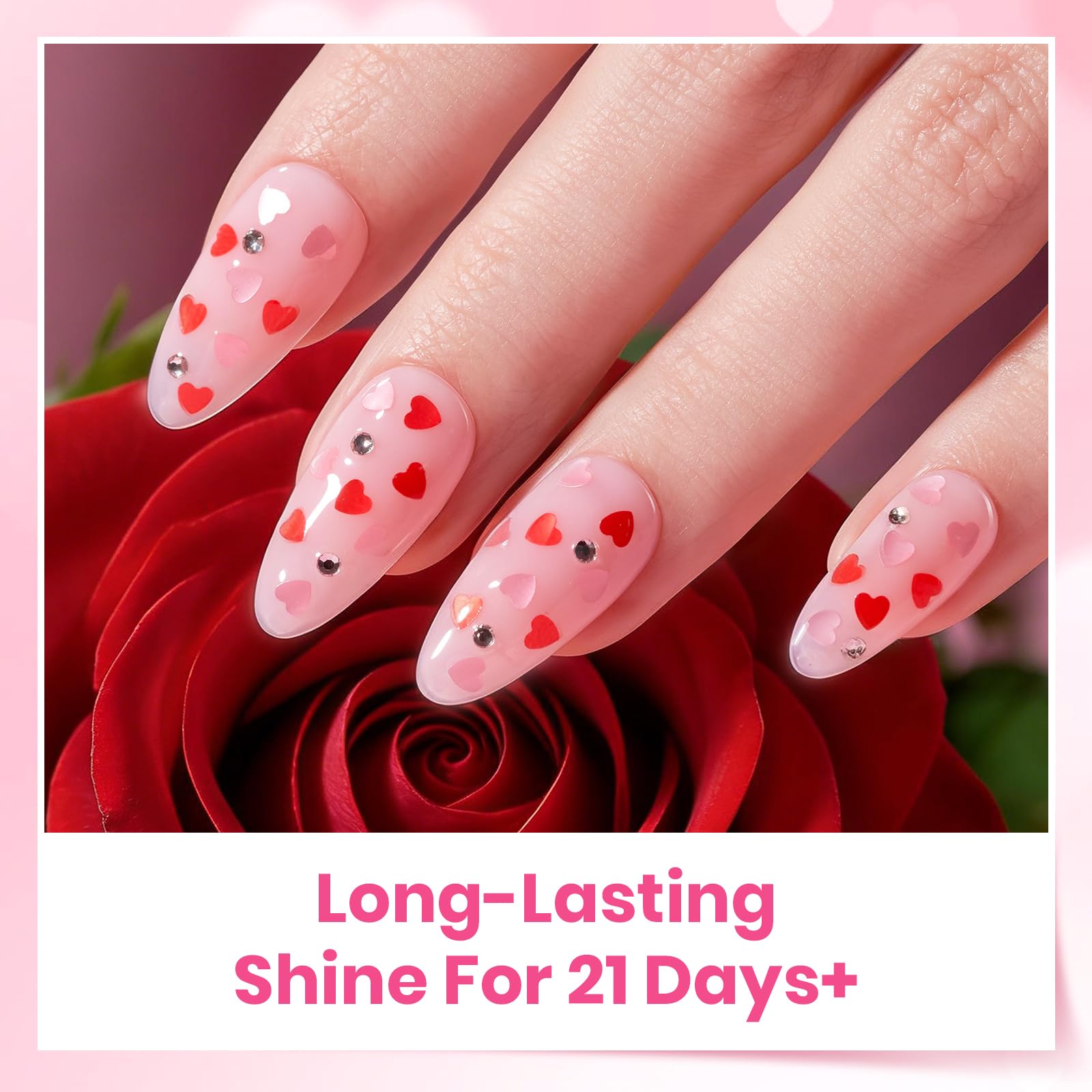 Beetles 15ml Glitter Top Coat - Valentine’s Limited Hema-Free Heart Confetti for Valentine Nails