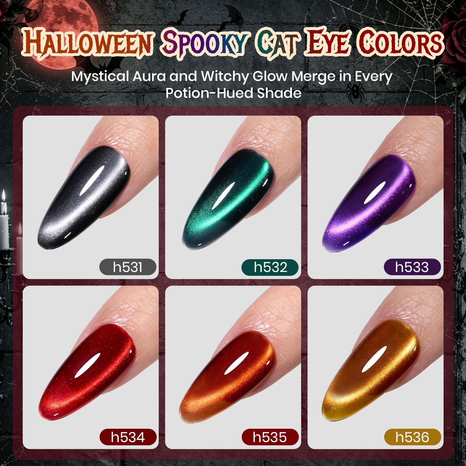 Beetles Witch Potion Cat Eye 6 Colors Gel Nail Polish Set Halloween Nails Gel Polish Set Halloween Box Limited Edition
