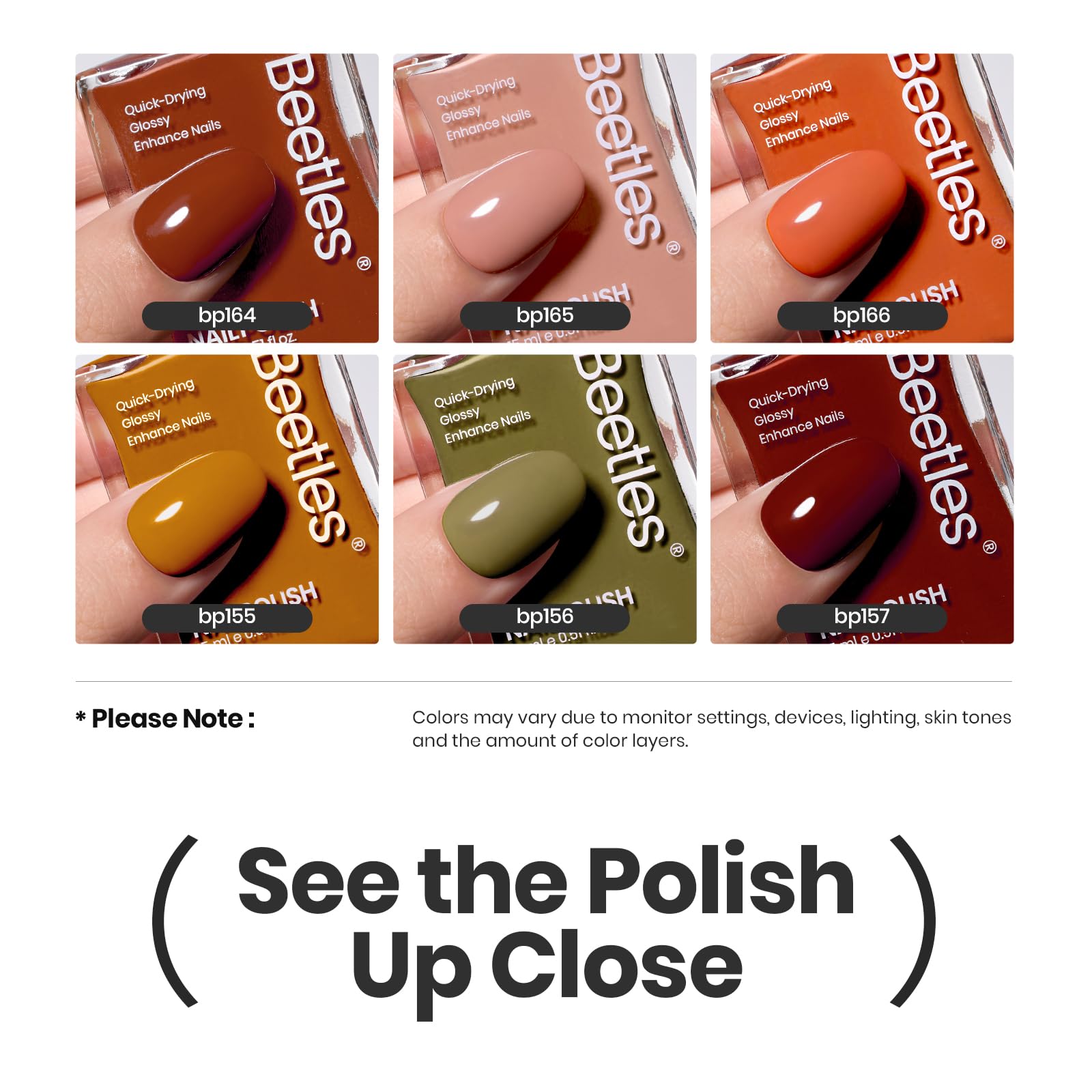 Luminous Moments - 6 Colors Red Yellow Green Quick Air Dry Fall Nail Polish Set