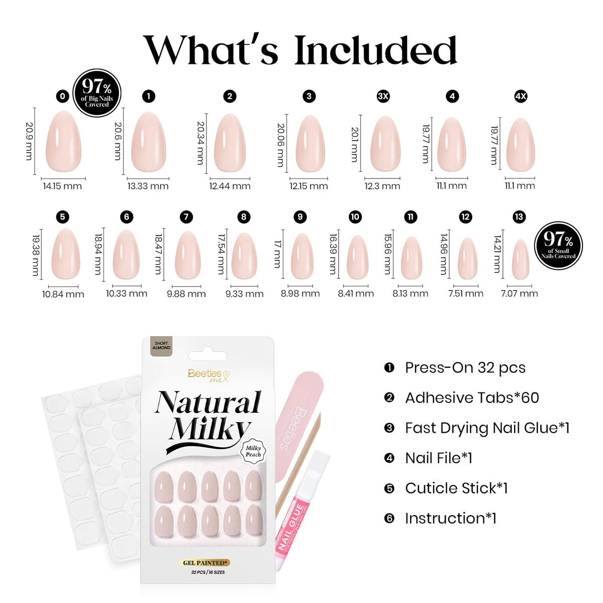 Beetles Short Almond Press On Nails Pink Nude Press Nails Gel Painted
