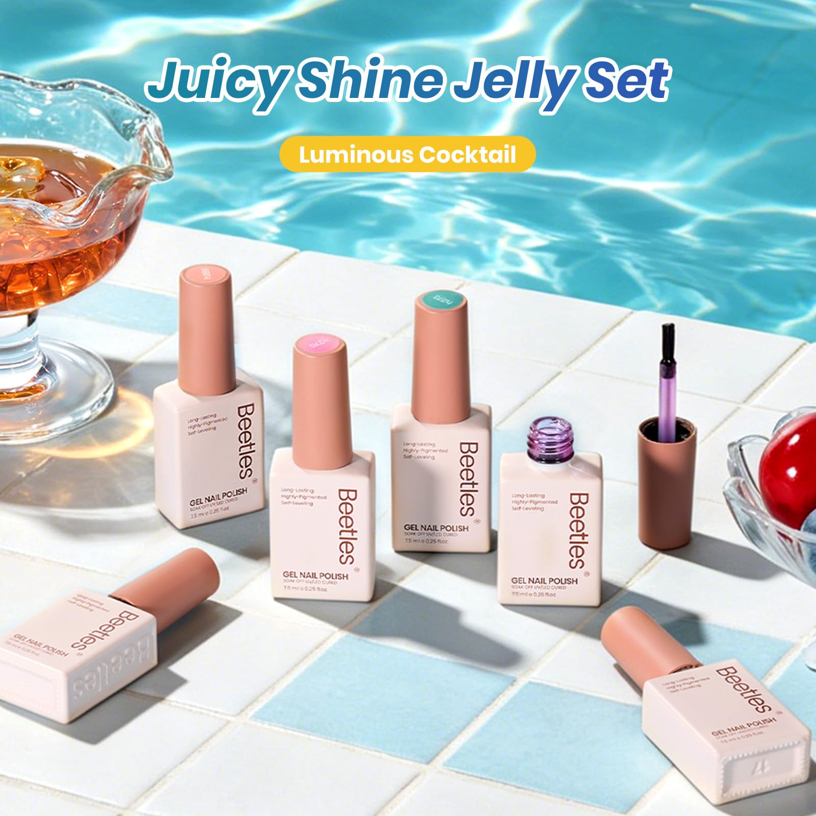 Beetles Luminous Cocktail 6 Colors Juicy Shine Jelly Gel Nail Polish Set
