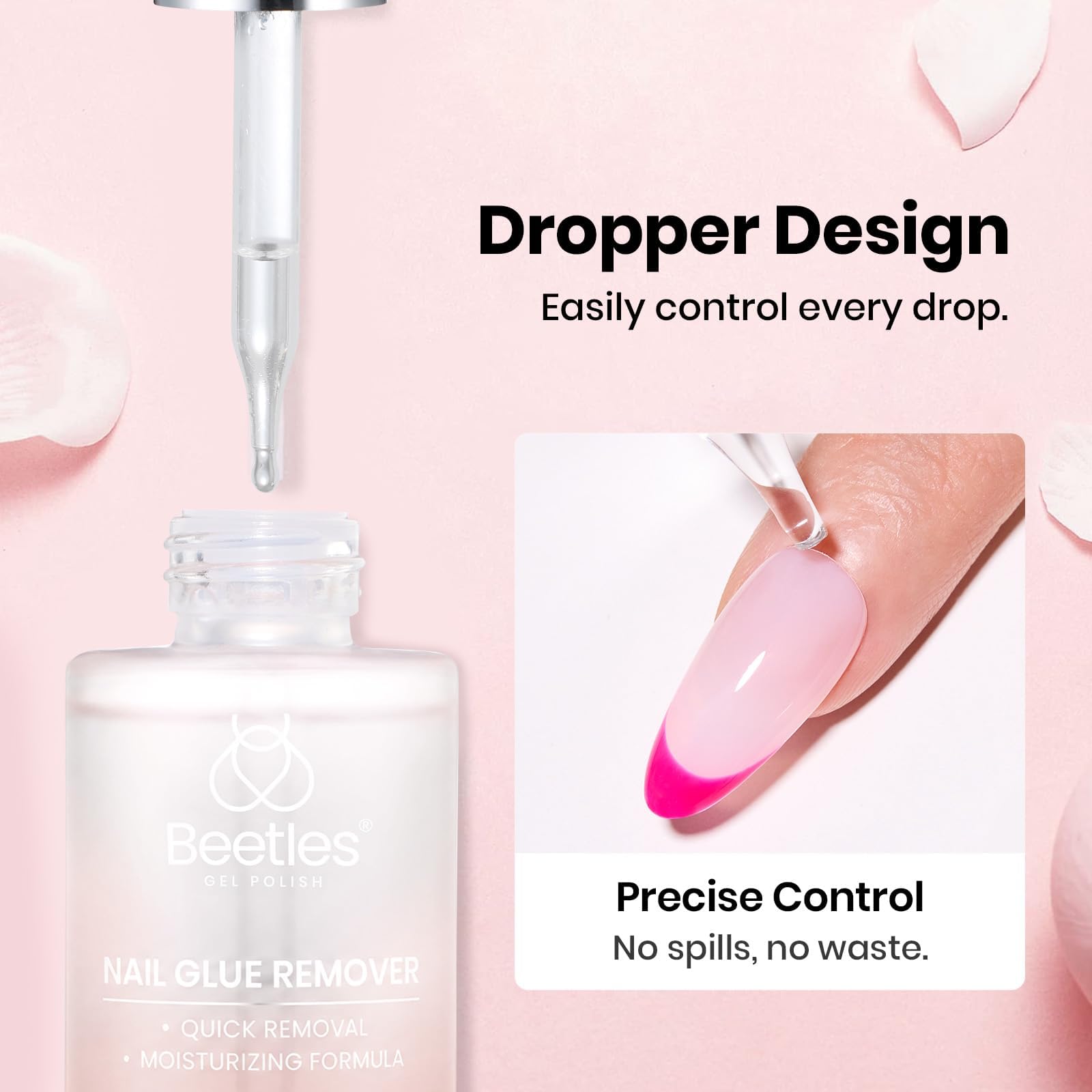 Beetles Nail Glue Essential Duo Dropper Design 20g No Wipe Hands-Free Nail Glue And 30ml Glass Dropper Nail Remover