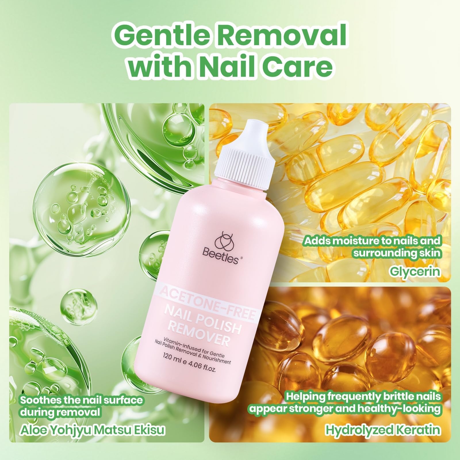 Beetles 120ML Nail Polish Remover Gentle & Powerful Nourished Glossy