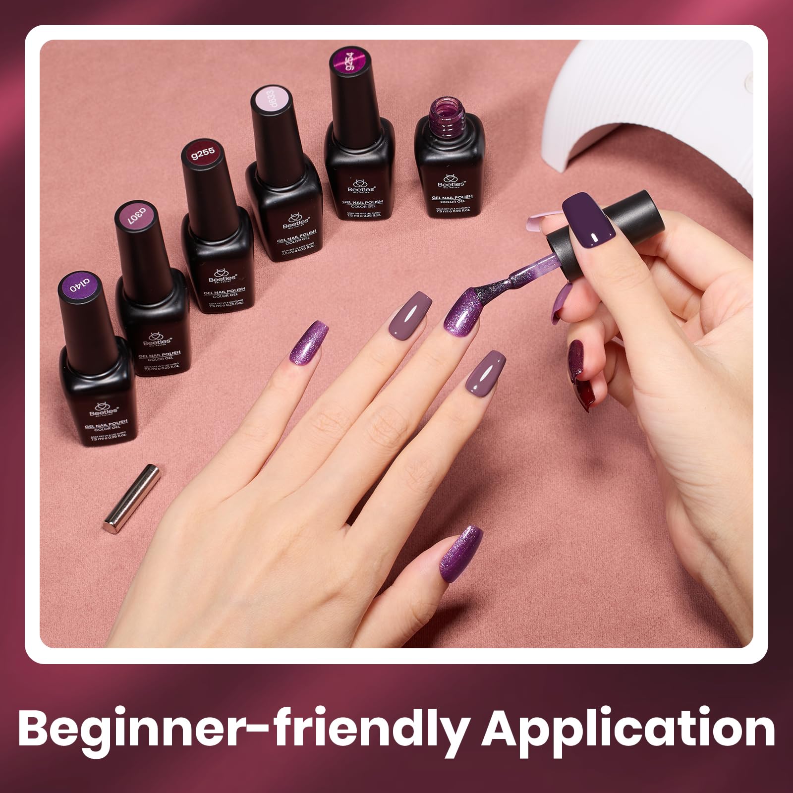 Beetles Purple Gel Nail Polish Set 6 Colors Muse of Midnight Deep Dark Light Purple Glitter Cat Eye