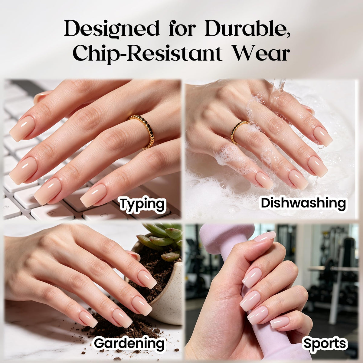 Beetles Short Squoval Press On Nails Pink Nude Press Nails Gel Painted