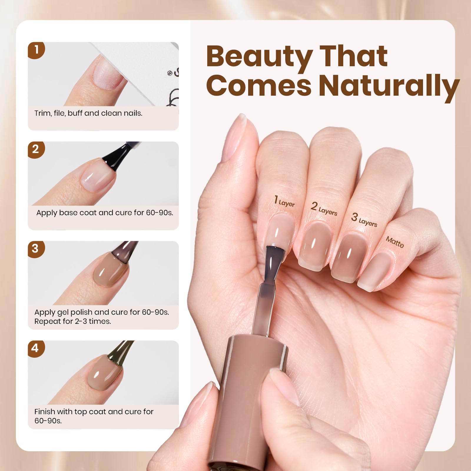 Beetles Brown Jelly Gel Nail Polish  Nails - 15ML Soft Brew Natural Nude Brown Gel Polish Sheer Fall Gel Polish Nail