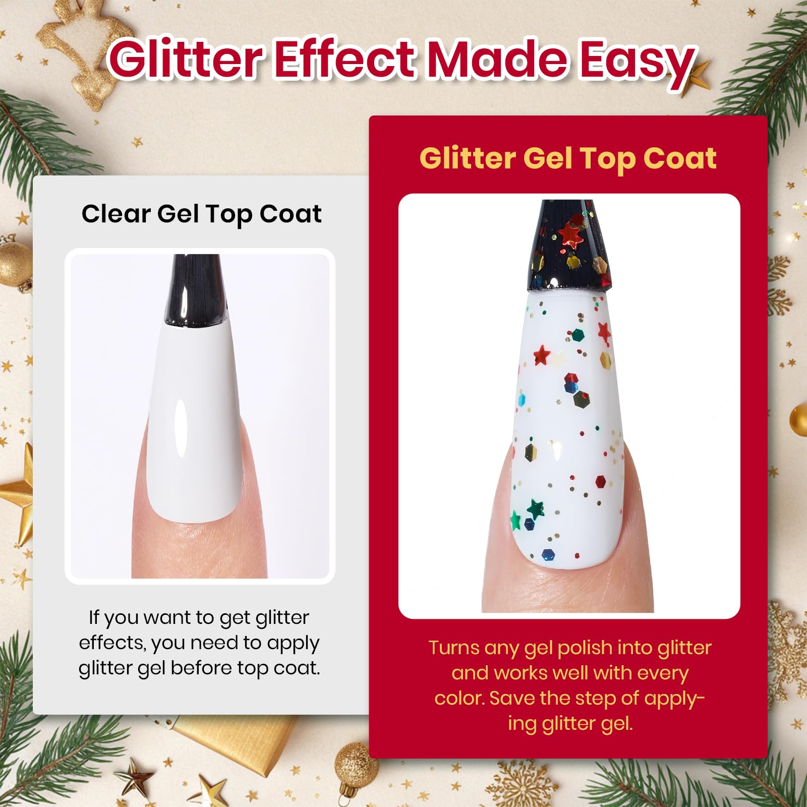 Beetles Christmas Limited Gel Top Coat Set - 6Pcs 10ml Winter Sparkle Glitter Cat Eye Top Coat Gel Nail Polish
