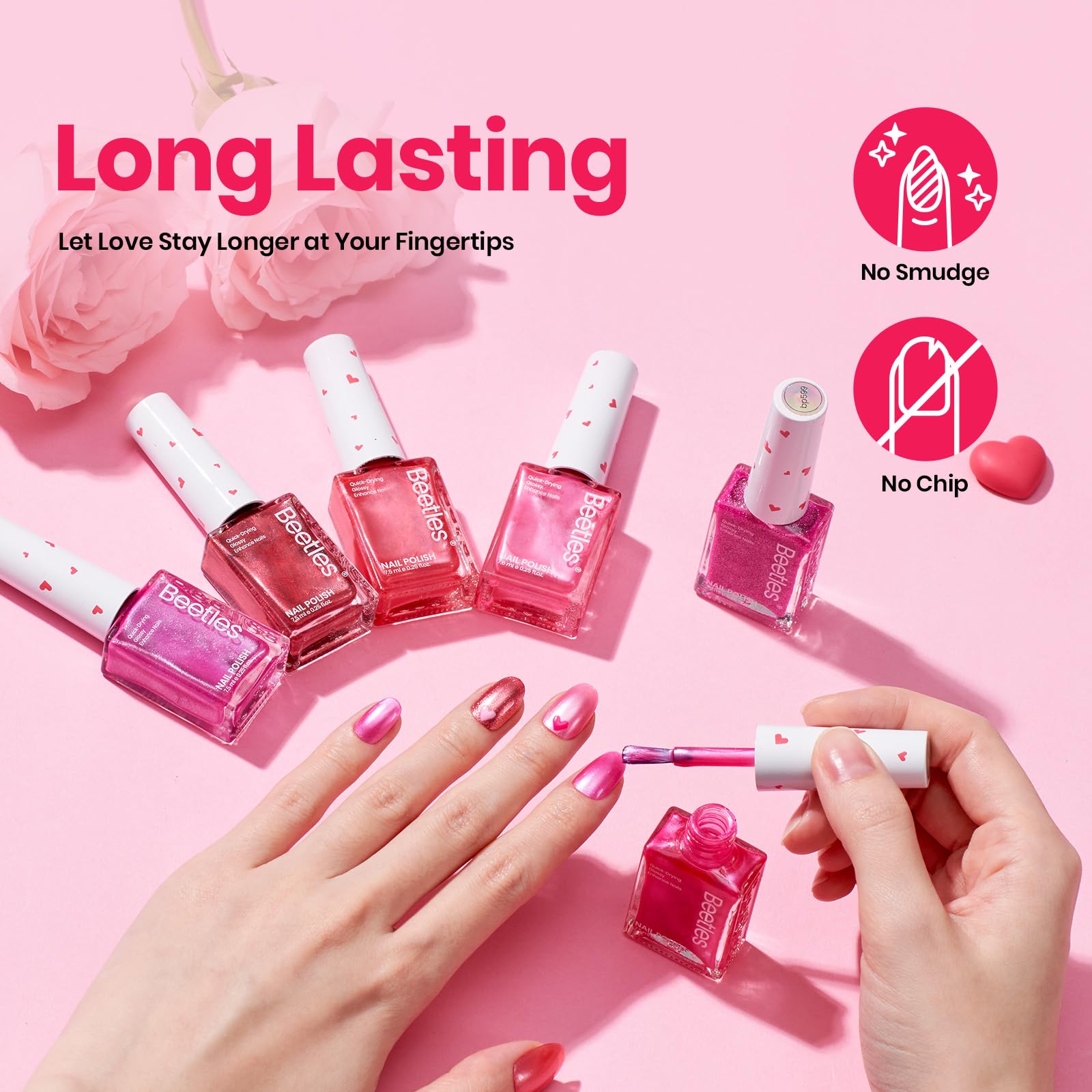 Beetles Valentines Nails Polish Set - Hearts Aflutter 6 Colors Hot Pink Red Light Pink Nail Polish