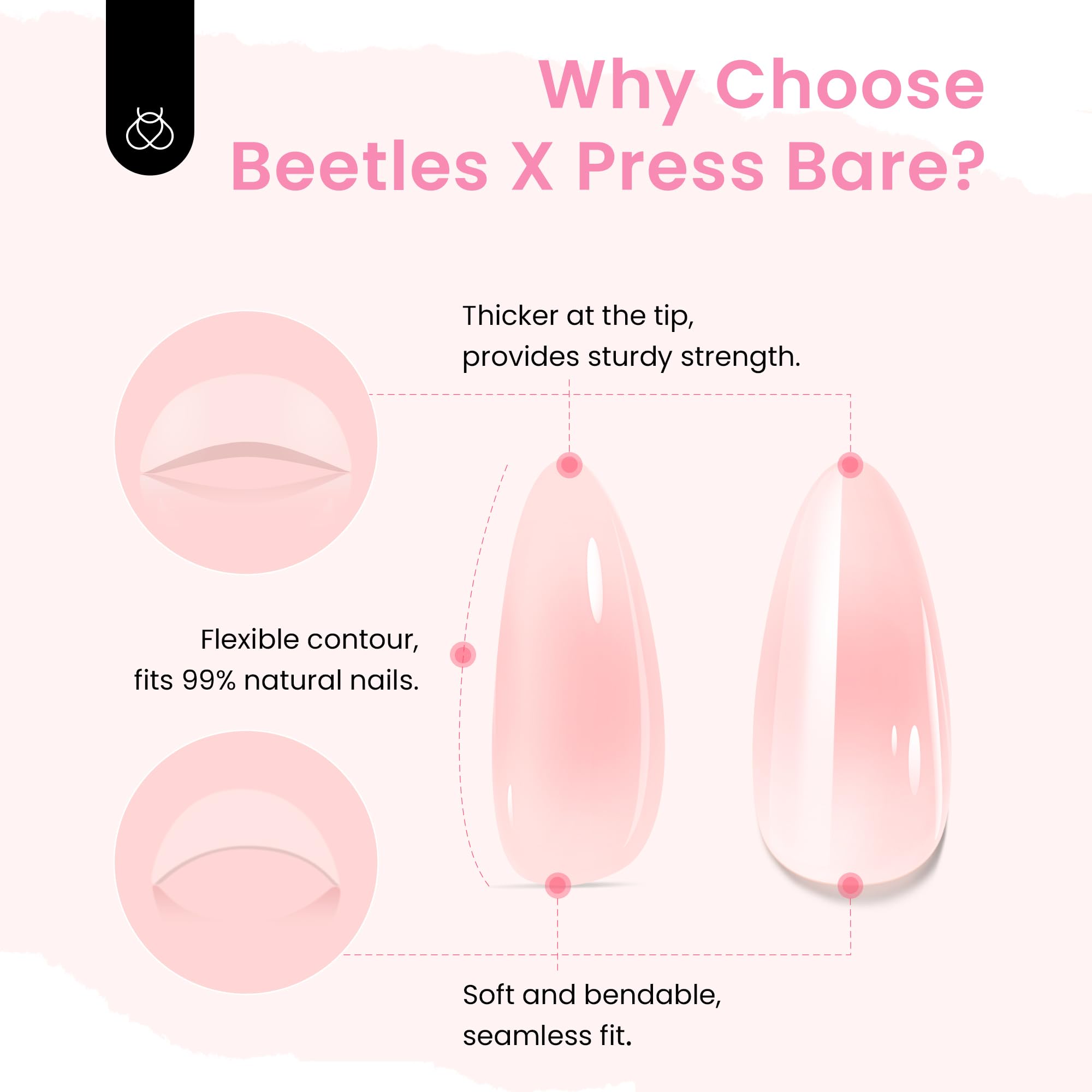 Blush Rose | Beetles X PRESS BARE Press On Nails Medium Almond Blush Pink (15 Sizes-30Pcs)