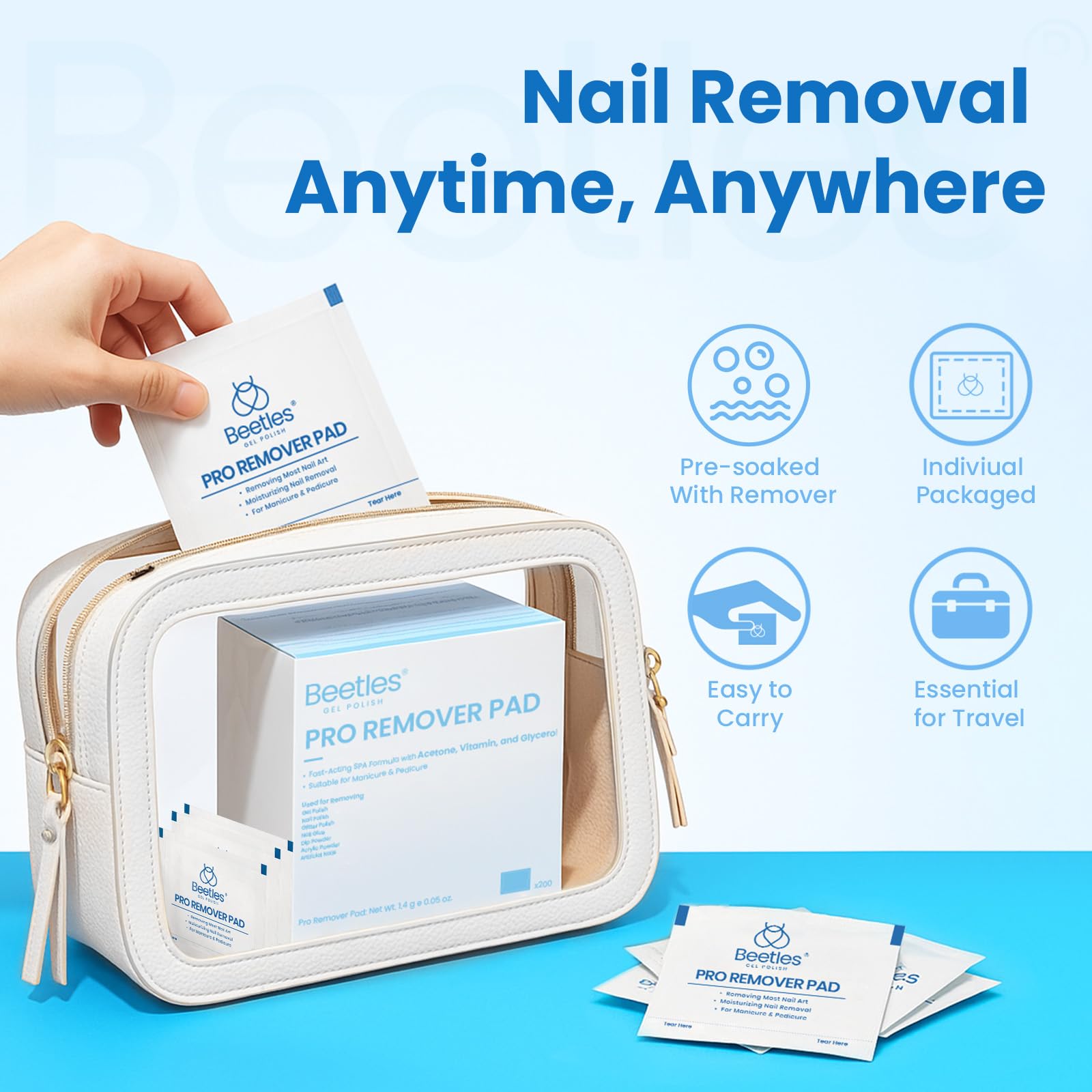 Beetles Nail Polish Remover Pads - 150Pcs Individually Wrapped Pro Remover